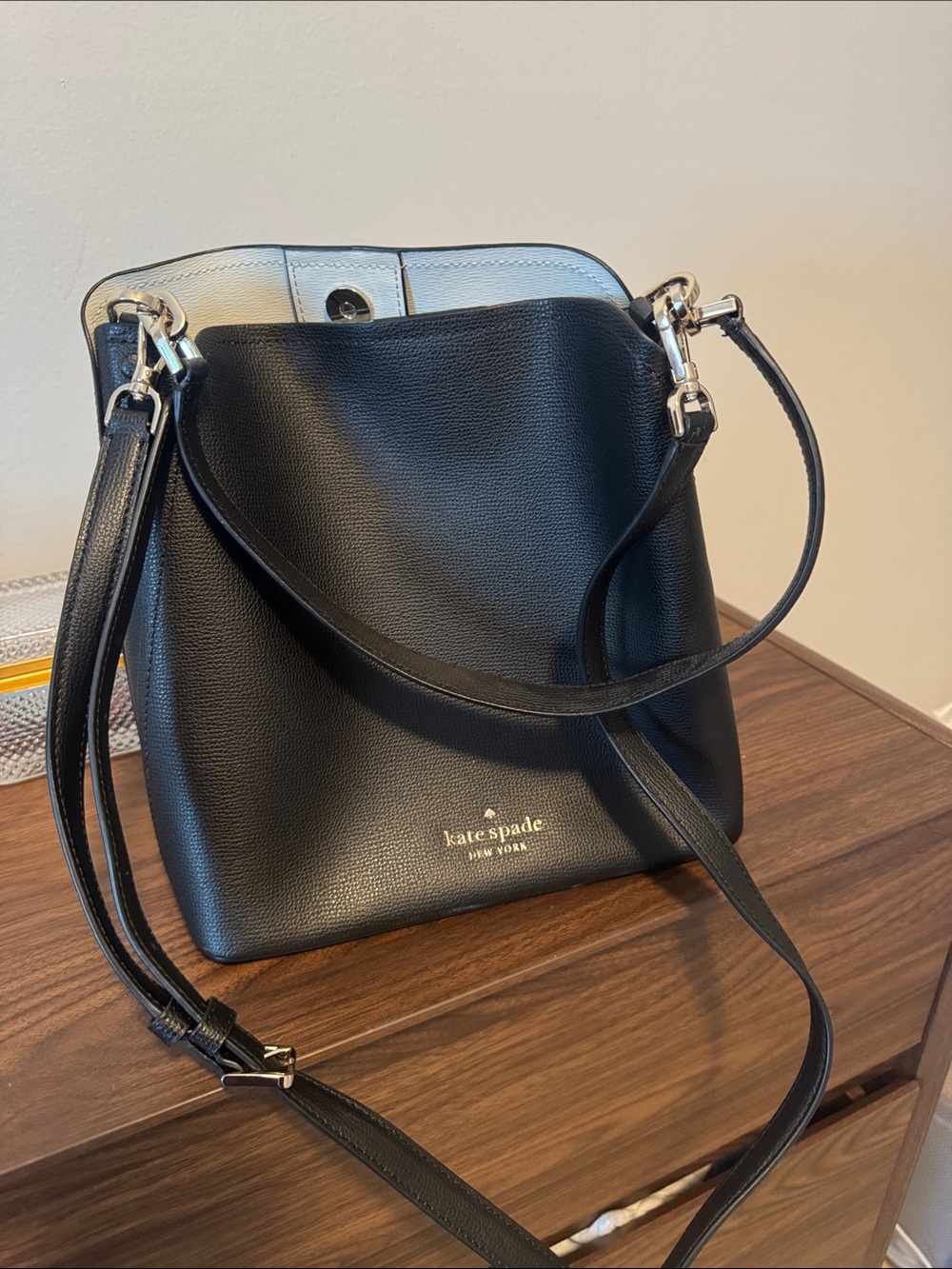 kate spade Black Leather Bucket Crossbody Bag